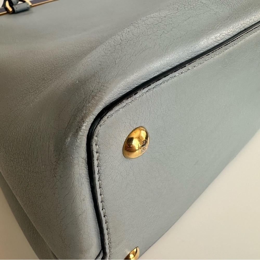FENDI 2JOURS Vitello Elite Petite 2Jours Light Blue Charm Cuoio Saffiano Bag - Picture 10 of 16